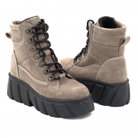 Ghete dama din piele naturala intoarsa grej cu varf rotund si talpa de 5 cm 71121-25 [3]