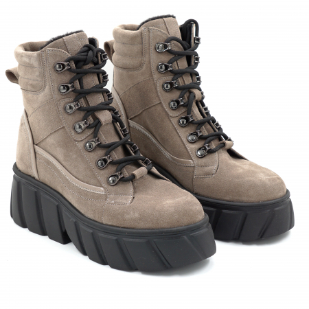 Ghete dama din piele naturala intoarsa grej cu varf rotund si talpa de 5 cm 71121-25 [2]