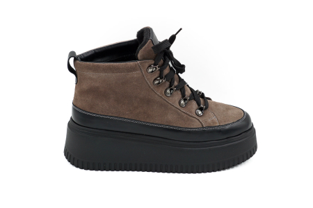 Ghete dama din piele naturala intoarsa grej si neagra cu varf rotund si talpa de 6 cm 70126-26 [5]