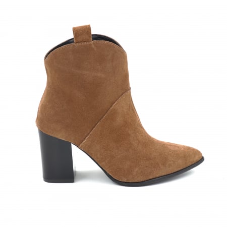 Ghete elegant & office dama - Ghete dama din piele naturala intoarsa maro  cu varf ascutit stiletto si toc mediu gros de 8 cm 70321-3-25
