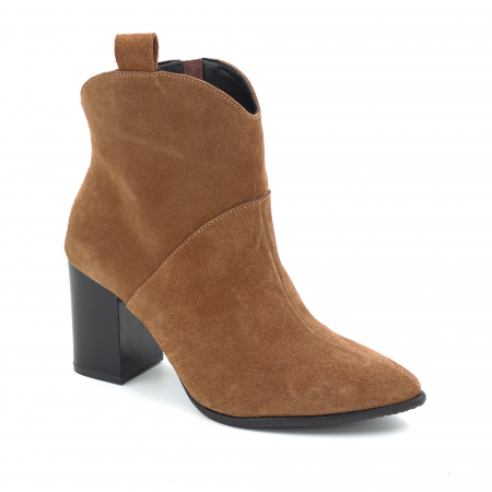 Ghete dama din piele naturala intoarsa maro  cu varf ascutit stiletto si toc mediu gros de 8 cm 70321-3-25 [1]