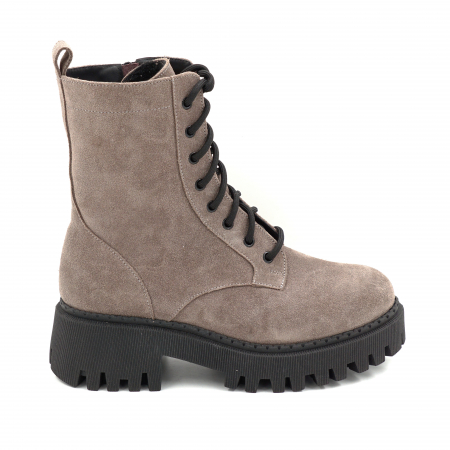 Ghete casual & bocanci dama - Ghete dama din piele naturala intoarsa grej cu varf rotund si talpa de 5 cm 75321-1-25