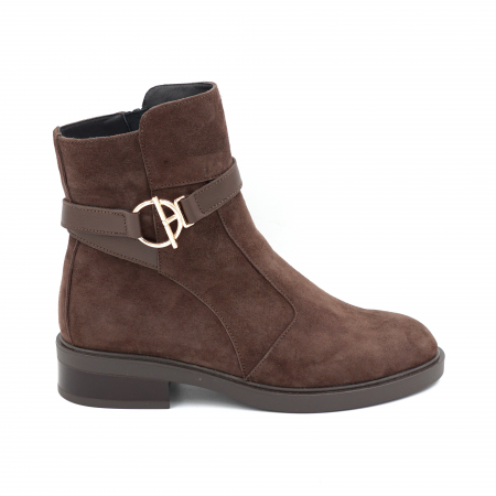 Ghete casual & bocanci dama - Ghete dama din piele naturala intoarsa maro cu varf rotund si talpa de 3 cm 71225-25