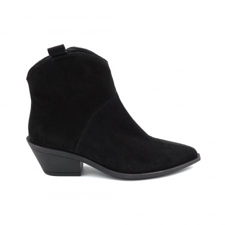Ghete casual & bocanci dama - Ghete dama tip ciocate din piele naturala intoarsa neagra cu varf ascutit si toc de 4 cm 70321-25