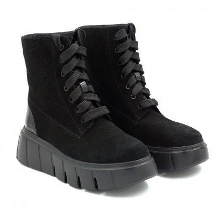 Ghete dama din piele naturala intoarsa neagra cu varf rotund si talpa de 6 cm 73221-2-25 [2]
