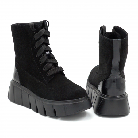 Ghete dama din piele naturala intoarsa neagra cu varf rotund si talpa de 6 cm 73221-2-25 [4]