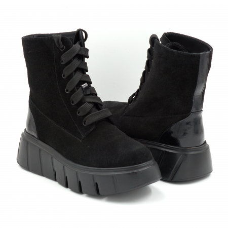 Ghete dama din piele naturala intoarsa neagra cu varf rotund si talpa de 6 cm 73221-2-25 [3]