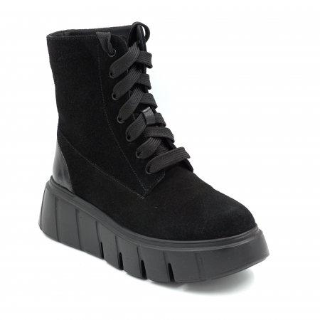 Ghete dama din piele naturala intoarsa neagra cu varf rotund si talpa de 6 cm 73221-2-25 [1]