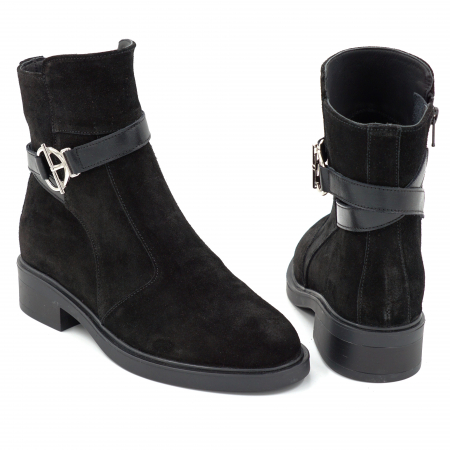 Ghete dama din piele naturala intoarsa neagra cu varf rotund si talpa de 3 cm 71225-25 [4]