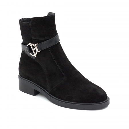 Ghete dama din piele naturala intoarsa neagra cu varf rotund si talpa de 3 cm 71225-25 [1]