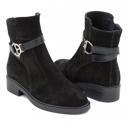 Ghete dama din piele naturala intoarsa neagra cu varf rotund si talpa de 3 cm 71225-25 [3]