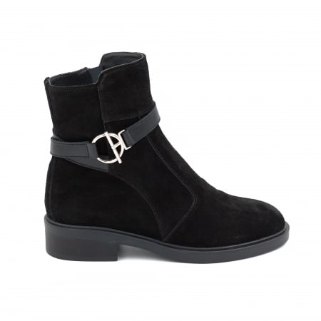 Ghete casual & bocanci dama - Ghete dama din piele naturala intoarsa neagra cu varf rotund si talpa de 3 cm 71225-25