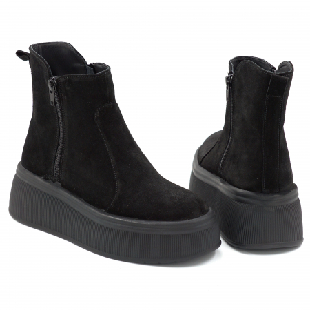 Ghete dama din piele naturala intoarsa neagra cu varf rotund si talpa de 5 cm 78121-25 [4]