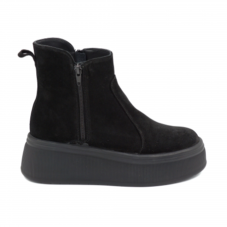 Lichidare stocuri - Ghete dama din piele naturala intoarsa neagra cu varf rotund si talpa de 5 cm 78121-25