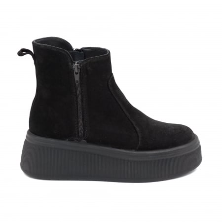 Lichidare stocuri - Ghete dama din piele naturala intoarsa neagra cu varf rotund si talpa de 5 cm 78121-25