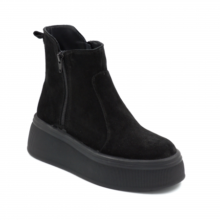 Ghete dama din piele naturala intoarsa neagra cu varf rotund si talpa de 5 cm 78121-25 [1]