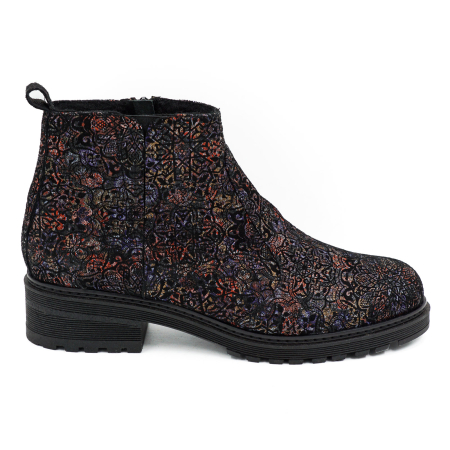 Lichidare stocuri - Ghete dama din piele naturala neagra cu imprimeu cu varf rotund, talpa de 2 cm si toc de 3 cm 73017-5-26