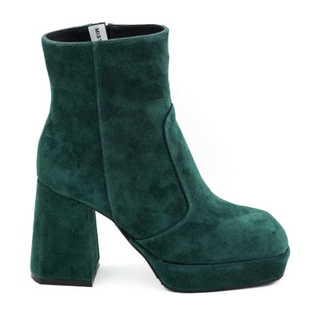Ghete elegant & office dama - Ghete dama din piele naturala intoarsa verde inchis cu varf patrat, platforma de 2 cm si toc inalt gros imbracat de 9 cm 70224-26