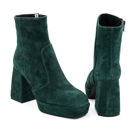 Ghete dama din piele naturala intoarsa verde inchis cu varf patrat, platforma de 2 cm si toc inalt gros imbracat de 9 cm 70224-26 [4]