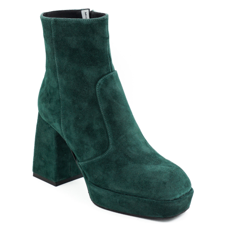 Ghete dama din piele naturala intoarsa verde inchis cu varf patrat, platforma de 2 cm si toc inalt gros imbracat de 9 cm 70224-26 [1]