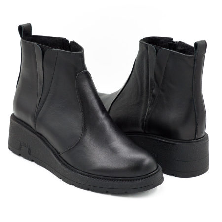Ghete dama din piele naturala neagra cu varf rotund si talpa de 3 cm 73017-26 [3]