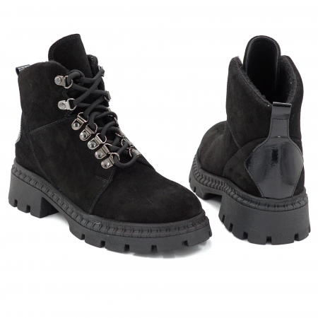 Ghete dama din piele naturala intoarsa neagra cu varf rotund si talpa de 4 cm 73119-25 [4]