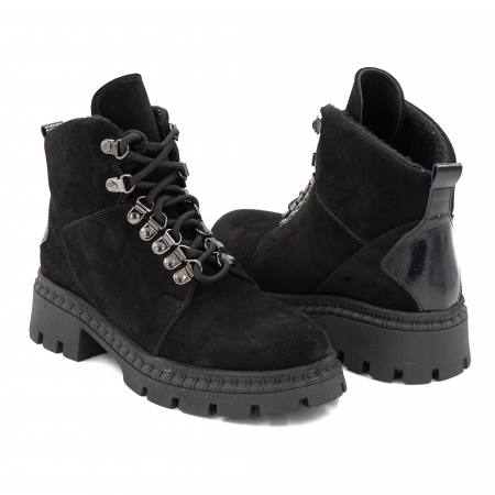 Ghete dama din piele naturala intoarsa neagra cu varf rotund si talpa de 4 cm 73119-25 [3]