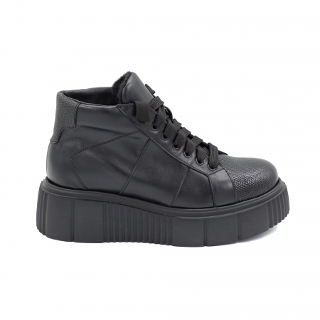 Dama - Ghete dama din piele naturala neagra cu varf rotund si talpa de 5 cm 70421-1-25