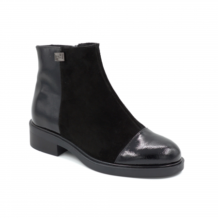Ghete dama din piele naturala lacuita si intoarsa neagra cu varf rotund si talpa de 3 cm 79619-25 [1]