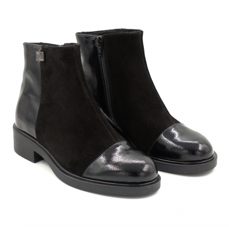 Ghete dama din piele naturala lacuita si intoarsa neagra cu varf rotund si talpa de 3 cm 79619-25 [2]