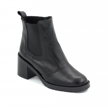 Ghete dama din piele naturala neagra cu varf rotund si toc de 6 cm 75319-25 [1]