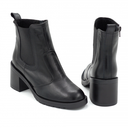 Ghete dama din piele naturala neagra cu varf rotund si toc de 6 cm 75319-25 [4]