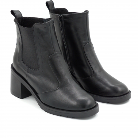 Ghete dama din piele naturala neagra cu varf rotund si toc de 6 cm 75319-25 [2]