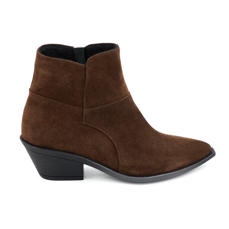 Ghete casual & bocanci dama - Ghete dama tip ciocate din piele naturala intoarsa maro inchis ciocolata cu varf ascutit si toc de 4 cm 71725-1-26