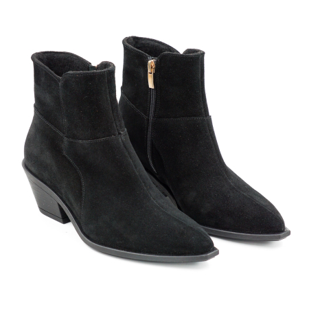 Ghete dama tip ciocate din piele naturala intoarsa neagra cu varf ascutit si toc de 4 cm 71725-2-26 [2]