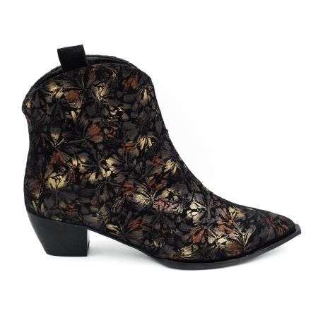 Lichidare stocuri - Ghete dama tip ciocate din piele naturala neagra cu imprimeu cu varf ascutit si toc de 4 cm 70321-1-26