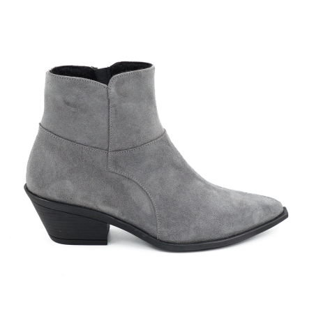 Ghete & bocanci dama - Ghete dama tip ciocate din piele naturala intoarsa gri cu varf ascutit si toc de 4 cm 71725-3-26