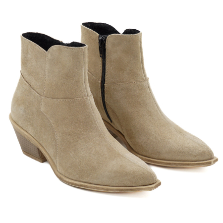 Ghete dama tip ciocate din piele naturala intoarsa bej cappucino cu varf ascutit si toc de 4 cm 71725-26 [2]