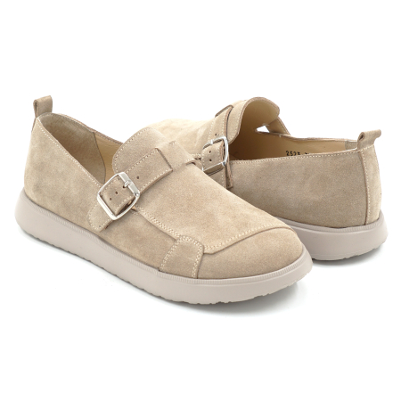 Pantofi dama barefoot tip loafers din piele naturala intoarsa bej cappucino cu varf rotund si talpa de 2 cm 54925-1-25 [3]