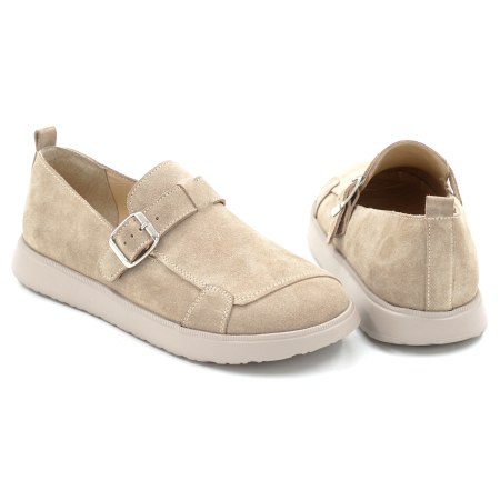 Pantofi dama barefoot tip loafers din piele naturala intoarsa bej cappucino cu varf rotund si talpa de 2 cm 54925-1-25 [4]