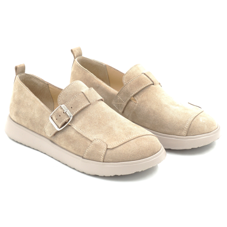 Pantofi dama barefoot tip loafers din piele naturala intoarsa bej cappucino cu varf rotund si talpa de 2 cm 54925-1-25 [2]