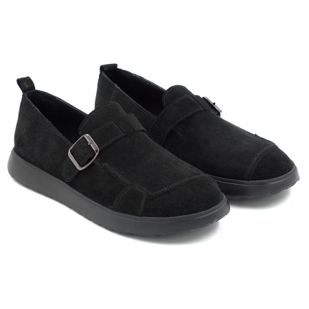 Pantofi dama barefoot tip loafers din piele naturala intoarsa neagra cu varf rotund si talpa de 2 cm 54925-25 [2]
