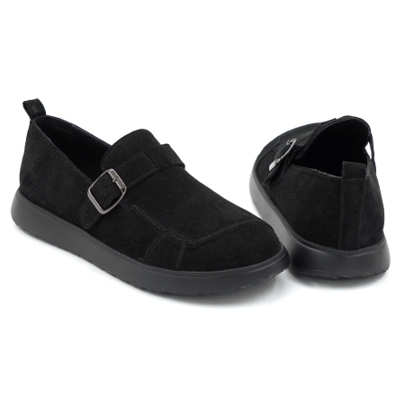 Pantofi dama barefoot tip loafers din piele naturala intoarsa neagra cu varf rotund si talpa de 2 cm 54925-25 [4]