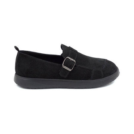 Pantofi casual & sport dama - Pantofi dama barefoot tip loafers din piele naturala intoarsa neagra cu varf rotund si talpa de 2 cm 54925-25