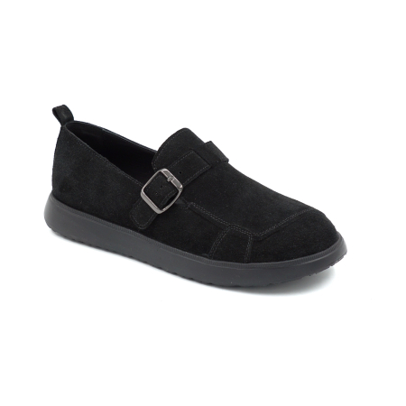 Pantofi dama barefoot tip loafers din piele naturala intoarsa neagra cu varf rotund si talpa de 2 cm 54925-25 [1]