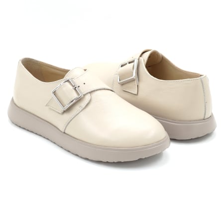 Lichidare stocuri - Pantofi dama tip barefoot din piele naturala nude bej cu varf rotund si talpa de 2 cm 55425-4-25