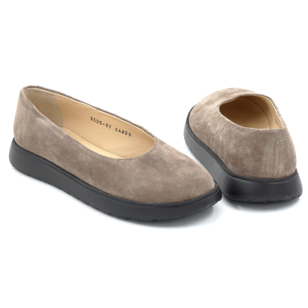 Pantofi dama barefoot tip balerini din piele naturala intoarsa grej cu varf rotund si talpa de 2 cm 55825-1-25 [4]