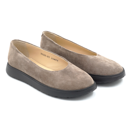 Pantofi dama barefoot tip balerini din piele naturala intoarsa grej cu varf rotund si talpa de 2 cm 55825-1-25 [2]