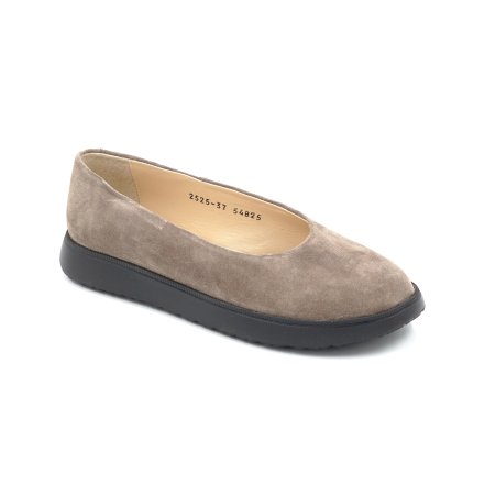 Pantofi dama barefoot tip balerini din piele naturala intoarsa grej cu varf rotund si talpa de 2 cm 55825-1-25 [1]