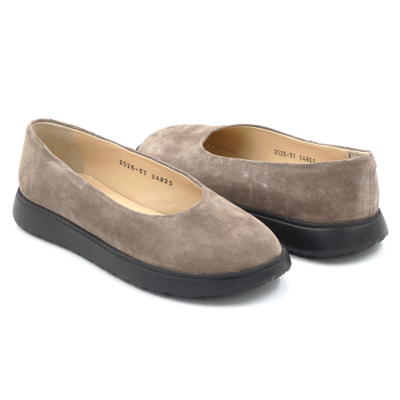 Pantofi dama barefoot tip balerini din piele naturala intoarsa grej cu varf rotund si talpa de 2 cm 55825-1-25 [3]